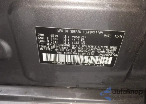 2019 Subaru Legacy 2.5I Limited z USA, uszkodzony, nr VIN 4S3BNAN66K3016010